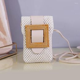 Bag Casual Straw Crossbody Bags For Women Designer Buckle Small Phone Purses Wicker Woven Summer Beach Rattan Lady Shoulder 2024