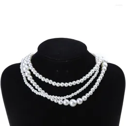 Chains Multi-Layer White Imitation Pearl Necklace Bead Chain Punk Ladies Wedding Short Clavicle Necklac Girl Charm Banquet Jewellery