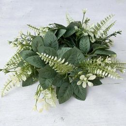 Decorative Flowers Faux Eucalyptus Wreath Leaves Candle Ring Garland Set For Home Wedding Party Table Centerpiece Decoration Spring