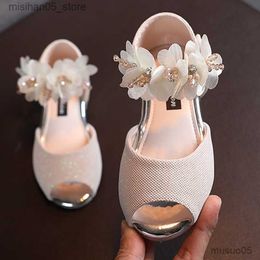 Sandals Sandals Girls Rhinestone Flower Shoes Low Heel Flower Wedding Party Dress Pump Shoes Princess Shoes For Kids Toddler Q240328