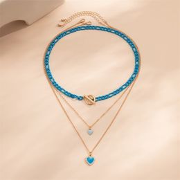 Multi-layer blue love pendant necklace bracelet Gradual change designer Jewellery bracelets ring Womens mens couple fashion gold sil299t
