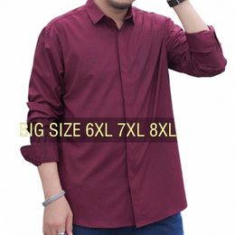 men Shirt Casual Oversize Lg Sleeve Full Plus Size 6XL 7XL 8XL 10XL 12XL Formal Fi Solid Black White Retro Dropship 53as#