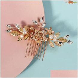 Hair Clips Barrettes Flower Comb Bride Hairpin Alloy Leaf Shaped Floral Headpiece Bridal Jewellery Accessories Drop Delivery Hairjewelry Otxue