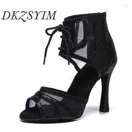 Dance Shoes DKZSYIM Women Latin Ballroom Salsa Performance Party Mesh Breathable High Heels 7.5/8.5/9/10