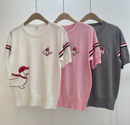 3001 2024 Runway Spring Summer Brand SAme Style Sweater Short Sleeve Crew Neck Fashion Clothes White Pink Gray shun