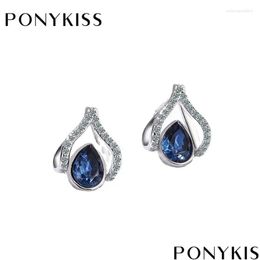 Stud Earrings Ponykiss Vintage 925 Sterling Sier Water Drop Deep Blue Zircon For Women Party Chic Fine Jewellery Delivery Otnft