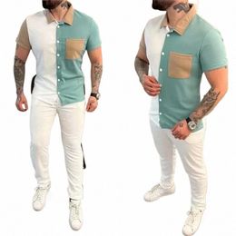 sports Two Piece Set Mens Outfits Fi Patchwork Shirt and Pants Suits Men Clothing Classic Style Tracksuits Casual Men Suits d67x#