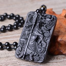 QIANXU Black Obsidian Buddha Necklace Pendant Guan Yun Dragon Jade Pendant Jade Jewellery Fine Jewellery S18101308246A