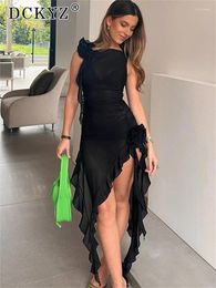 Casual Dresses Ladies Mesh See Through Sexy Club Wear Applique Y2K Clothes Sleeveless O-Neck Bandage Bodycon Mini Women Birthday Party