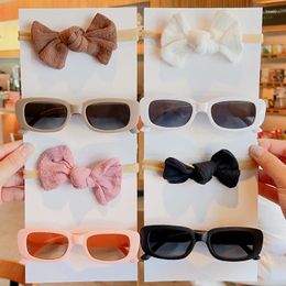 Hair Accessories 2Pcs/Set Girls Summer Solid Colour Bowknot Hairband Vintage Frosted Rectangle Sunglasses Outdoor Kids Lovely