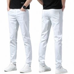 2023 Autumn New Jeans Men's Pure White W Slim Fit Small Feet Jeans Men's Versatile Outwear K5SF#