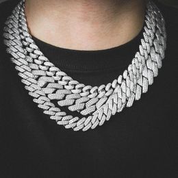 Big Heavy Hip Hop ice Men Boy Necklace Jewellery Micro Pave CZ Rose Gold Two Tone Colour Rock Punk Ice Out Cuban Chain Necklaces 19mm184A