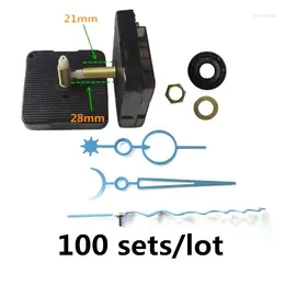 Clocks Accessories 100sets DIY Clock Mechanism Silent Sweep Hanging Quartz Watch Wall Movement Parts Repair Replacement 28mm Shaft With Hook