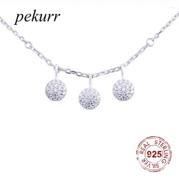 Pendants Pekurr 925 Sterling Silver 3 Zircon Round Drop Point Necklaces For Women Accesories Long Chain Collar Fashion Jewellery