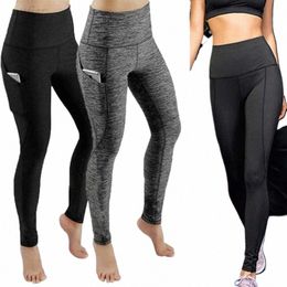 2024 High Waist Elastic Workout Women Yoga Leggings Tummy Ctrol Ruched Booty With Pocket Pants Seaml Gym Compri Tights M6S8#