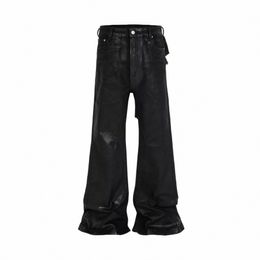 y2k Streetwear Wax Leather Strecth Jeans for Men and Women Ropa Hombre Baggy Flare Pants Oversized Straight Denim Trousers g4lA#