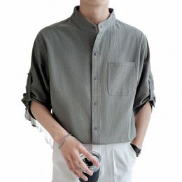 complete Elegant Gentleman Mandarin Collar Dr Shirts Large Size Cott Linen Stylish Mens Clothing 2023 Korean Fi Tops B4KJ#