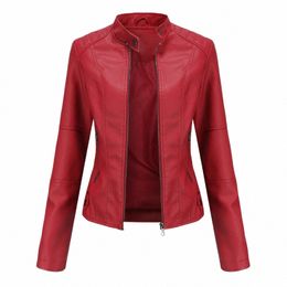 women Leather Jacket 2023 Spring Autumn Black PU Leather Coat Stand-up Collar Motor Biker Jacket C2rJ#