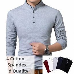 liseaven T-Shirt Men Cott T Shirt Full Sleeve tshirt Men Solid Color T-shirts tops&tees Mandarin Collar Lg Shirt k0bq#