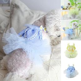 Dog Apparel Pet Dress Skin-Friendly Flower Decor Wedding Clothes Multi-Layered Mesh For Dogs Cat Daily Wear Pography Outfit