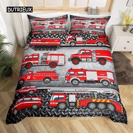 Bedding Sets Fire Truck Duvet Cover Set Twin Size Red Firemen Car Vehicle Engine Pattern For Boys Tyre Printing Quilt