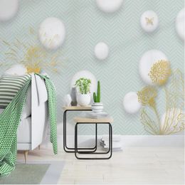 Wallpapers Milofi Custom Large Wallpaper Mural 3D Simple Three-dimensional Circle Golden Dandelion Butterfly Background