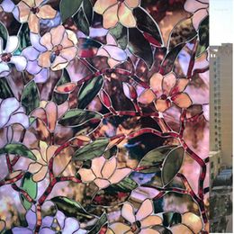 Window Stickers Privacy Glass Film Static Cling Non-adhesive Stained Magnolia Pattern Home Sticker Decorative Sun Blocking