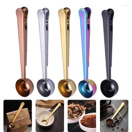 Coffee Scoops 1PCS Two-in-one Stainless Steel Spoon Sealing Clip Kitchen Gold Accessories Recipient Cafe Expresso Cucharilla Decoration