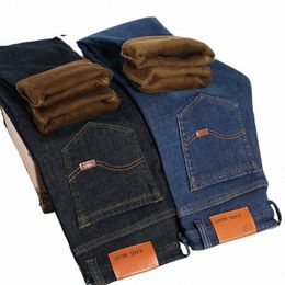 Uomini Panno Morbido di Inverno Caldo Jeans di Marca 2023 Fi Busin Pantaloni Retro Classic Denim Pantaloni Autunno Casual Stretch Slim Jeans Uomo 99iS #