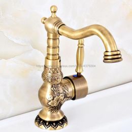 Bathroom Sink Faucets Deck Mounted Antique Bronze Single Handle Hole Mixer Faucet And Cold Water Tap Nsf127