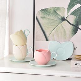 Cups Saucers Ins Tulip Coffee Cup High Beauty Exquisite Flower Mark Afternoon Tea Ceramic And Dish Set
