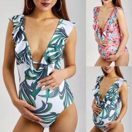 Wear Maternity Tankini Women Strappy Print Swimsuit Halter Pregnant Lady One Piece Swimwear Beachwear