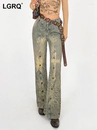 Women's Jeans 2024 Fashion Wornout Vintage Design Slim Denim Pants High Quality Street Trendy Pattern Bell-bottoms
