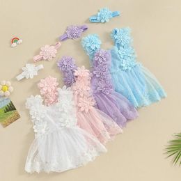 Clothing Sets Cute Floral Print Sleeveless Tutu Dress With Bowknot Headband For Baby Girl Summer Poshoot