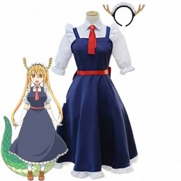 new Anime Miss Kobayi's Drag Maid Tohru Cosplay Costume Kobayi Holiday Party Maid Uniforms Costume Wig X5Ao#