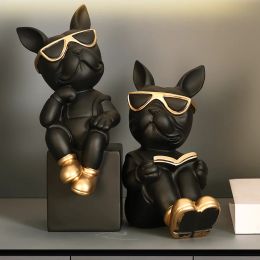Sculptures Bookend French Bulldog Statues and Sculptures Nordic Figurines Room House Decoration Desk Ornaments Resin Dog Butler Statue