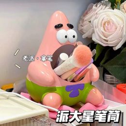 Sculptures Cartoon Anime Patricks Star Storage Statue Creative Resin Big Mouth Patricks Pens Makeup Brush Storage Bucket Ornaments Decor