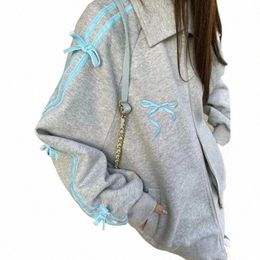 yiciya blue bow stripe jacket High quality cute Parker Korean fi coats women bomber winter Jackets Harajuk new outfits 2024 f6Q9#
