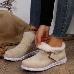 Boots Women's Faux Fur Winter Ankle For 2024 Buckle Strap Warm Plush Snow Woman Soft Bottom Anti-Slip Cotton Padded Shoes