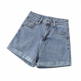 summer Shorts Women High Waist Wed Rolled Edge Loose Denim Shorts Korean Versi Fi A-line Wide Leg Short Jeans Women Q9pE#