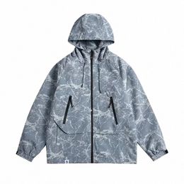 men Marble Pattern Climber Loose Casual Fi Sport Outdoor Cargo Hooded Jacket Women Oversize Spring Autumn Coat Outerwear 51HC#