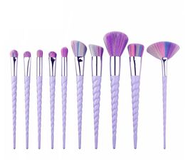 10pcsset Cheapest Unicorn makeup brush unicorn cosmetic brushes Coloured nylon makeup set Colourful spiral handle beauty tools4822856