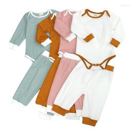 Clothing Sets Baby Boys Clothes Girls 2 Pieces Suits Born Autumn Bodysuit Cotton Solid Romper Pants Trousers