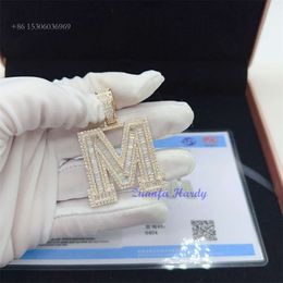 Custom Jewellery VVS Baguette Diamond Cage Back Hip Hop Bling Initial Letter M Iced Out Moissanite Pendant