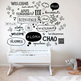 Stickers Patterns Multiple National Languages Welcome Coffee Cafe Shop Hello Quote Window Glass Wall Sticker Decal Vinyl Home Decor