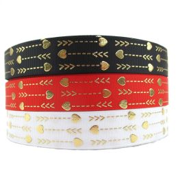 accessories 22mm 50Yards Gold foil hearts arrows grosgrain ribbon Valentine series for packaging DIY accessories welcome custom printed