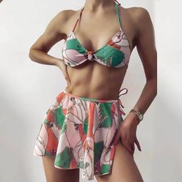 Women's Swimwear Womens Ultra Thin Elastic Seamless Bikini Set Sexy Solid Irregular Print Side Tie Swimsuit Bandage Style Brazilian