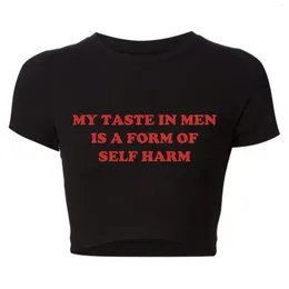 Women's T Shirts Vintage Women Crop Top Harajuku Baby Tee My Taste In Men Is A Form Of Self Harm Graphic Trendy Clothes Drop