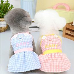 Dog Apparel Plaid Suspender Traction Dress For Dogs Clothing Cat Pet Clothes Small Baby Print Cute Thin Summer Girl Products 2024
