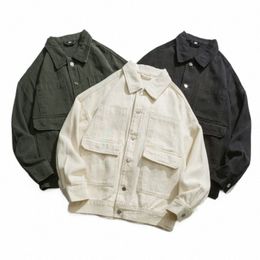 autumn Winter Japanese Denim Jacket Men Plus Size Lg Sleeve Casual White Jacket Youth Fi Denim Coat Male Streetwear 2xl E0o8#